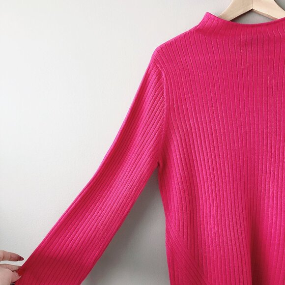 Tahari 100% Extra Fine Merino Wool ribbed mock neck sweater XL pink shirt - Picture 6 of 13